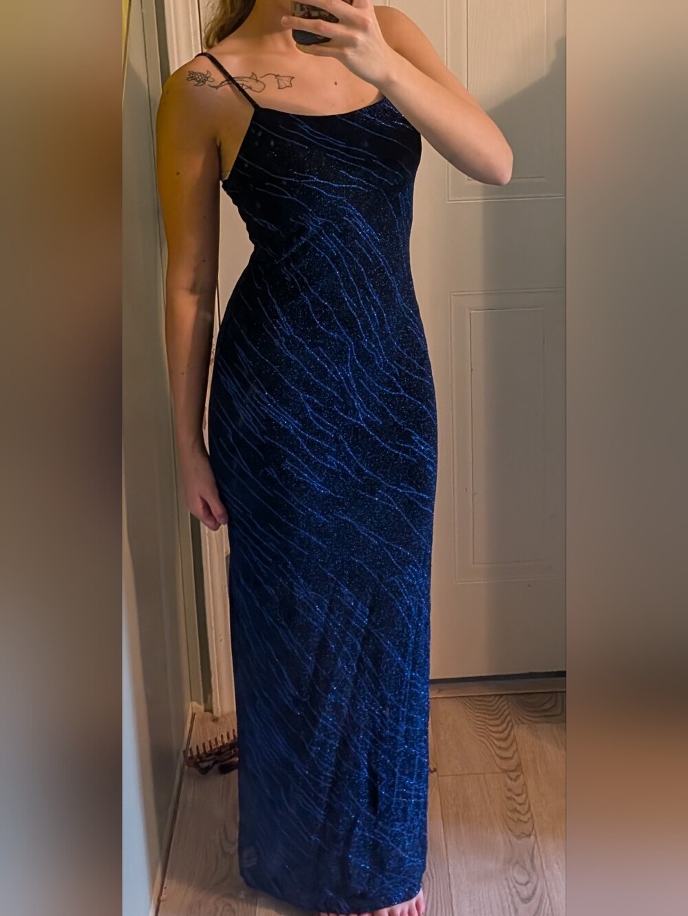 Vintage Jump! Blue And Black Sparkly Maxi Dress